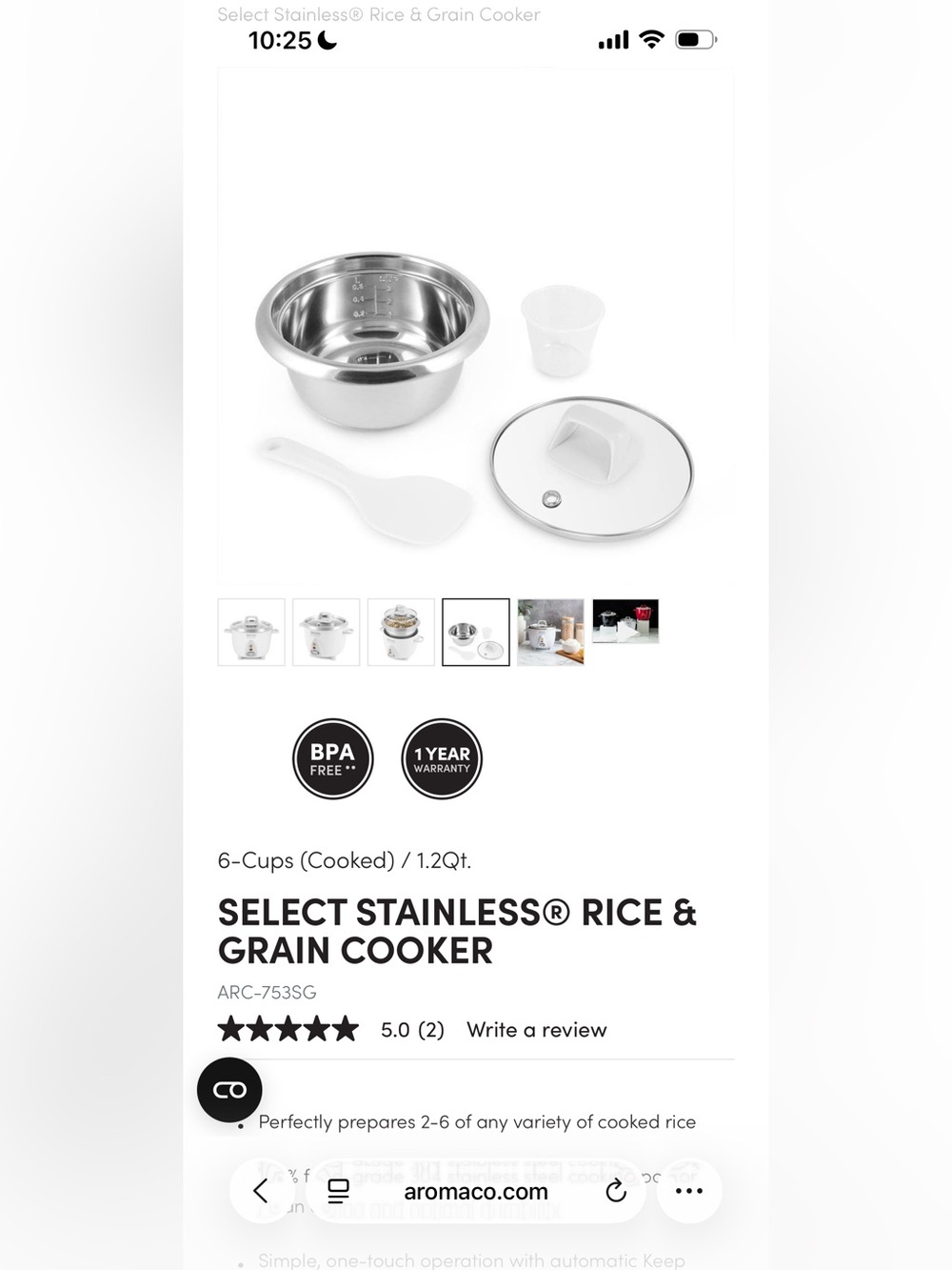 Mini 6-cup Aroma Rice Cooker - Picture 8 of 9